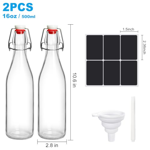 Korty 16oz Swing Top Glass Bottles, Airtight Flip-Top Jars - 2 Pack