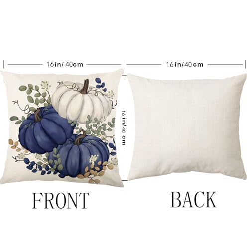 Fall Blue Pumpkin Pillow Covers 16x16 Inch Set of 2 - Farmhouse Decor