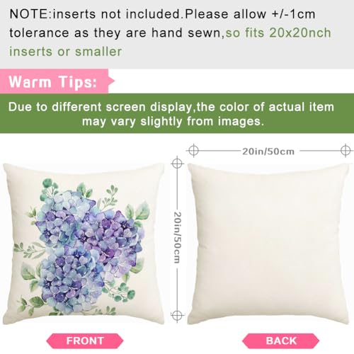 RABUSOFA Waterproof Hydrangea Throw Pillow Covers 20x20, Set of 4