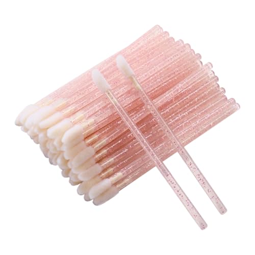 CAIYA 50 Pack Disposable Lip Brushes Crystal Wand Makeup Applicators Pink