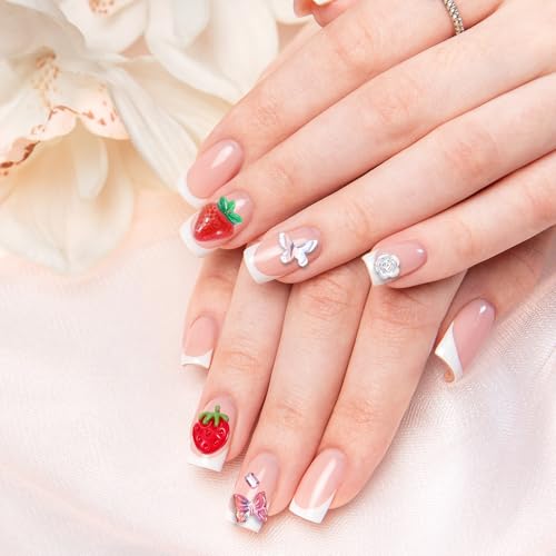 Vin Beauty 100pcs 3D Mixed Resin Nail Charms Strawberry Flower Bow