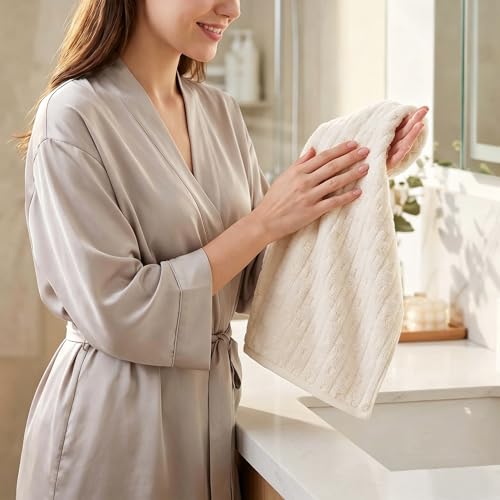 Microfiber Hand Towels 3 Pack with Hanging Loops - Quick Dry 14x29.6in (Beige)