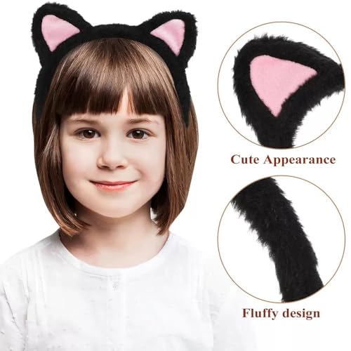 Black Cat Ears Headband Soft Furry Headwear for Cosplay and Parties