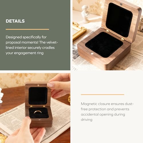 Vintage Solid Walnut Wood Ring Box - Hand-Polished Engagement Holder