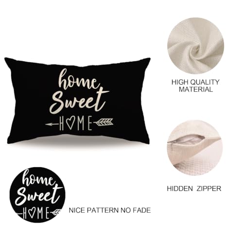7COLORROOM Farmhouse Black Pillow Cover 12x20 Inches Home Sweet Home Quote