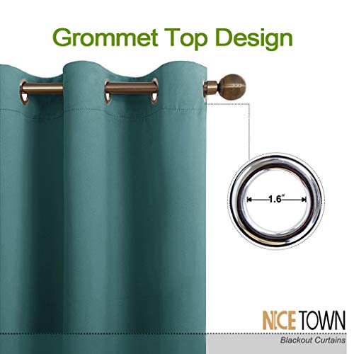NICETOWN Blackout Room Darkening Curtain Panel Sea Teal 42x84 inch - Thermal Insulated Grommet Drapes for Living Room