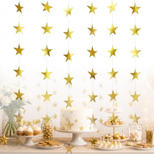 Gold Glitter Star Garland - 78 Feet Hanging Decoration for Parties