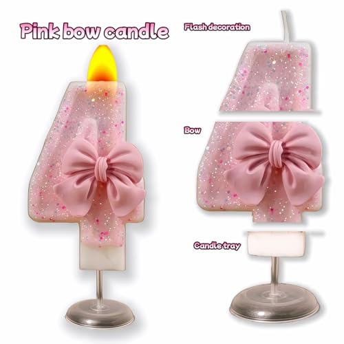 Pink Bow Number 4 Candle - Eco-Friendly Birthday Cake Topper