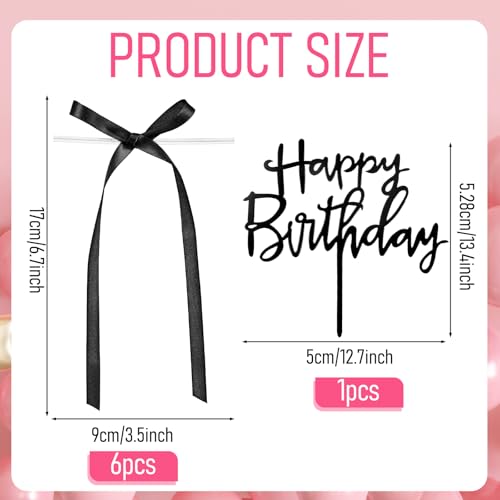 Elegant Black Bow Cake Topper Set with Happy Birthday Sign