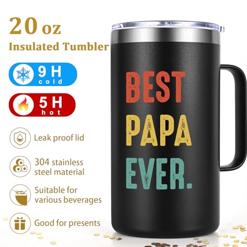 Black 20oz Insulated Coffee Mug - Best Papa Ever Gift from Daughter Son