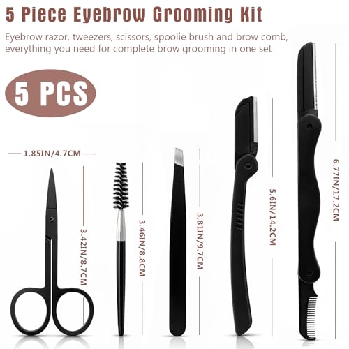 5-in-1 Eyebrow Grooming Kit with Razors, Scissors and Tweezers