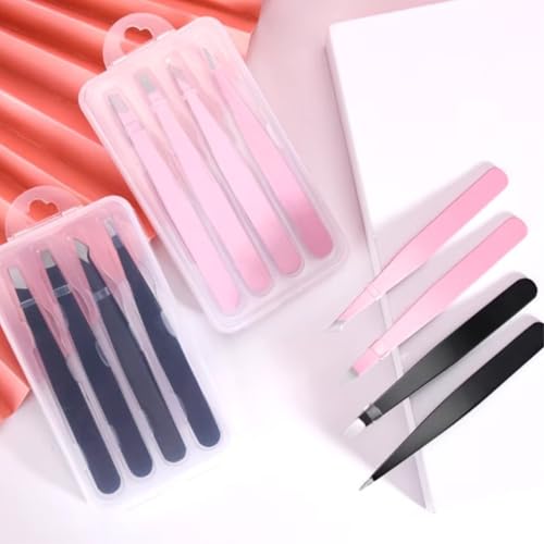 BRHEMA 4-Piece Professional Eyebrow Tweezers Set with Precision Tips