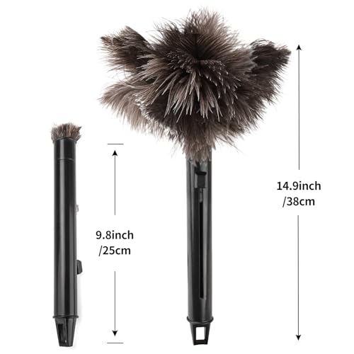 Retractable Ostrich Feather Duster, 15in Eco-Friendly Cleaning Tool