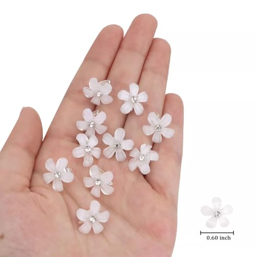 Mini Rhinestone Flower Hair Clips 20pcs White Hair Accessories