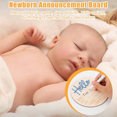 Wooden Baby Announcement Sign Set with Ink Pad - 5.9in Birth Plaque