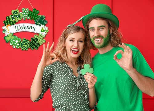 Wooden St. Patrick's Day Shamrock Wreath - Lucky Welcome Sign