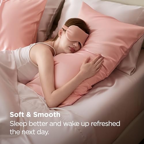 Bedsure King Satin Pillowcases Set of 2 - Peach Pink, Silky Soft for Hair & Skin