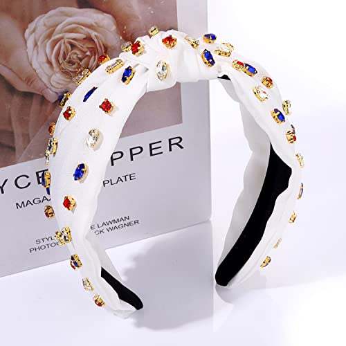 NVENF Red White Blue Crystal Knotted Headband Rhinestone Hair Accessory