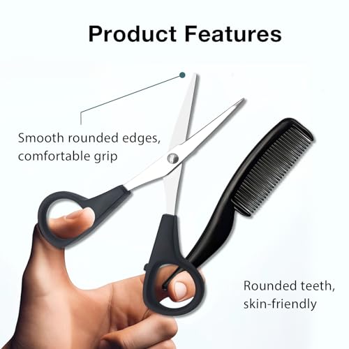 Kootinn 2 Pack Men's Beard and Mustache Scissors with Mini Comb Trimming Kit