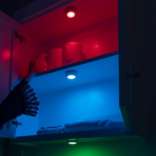 Amazon Basics Motion Sensor LED Puck Light, Color Changing, IR Remote, 2-Pack