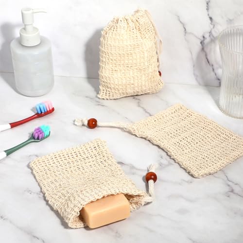 Ouligay 4pcs Sisal Soap Saver Bag - Natural Exfoliating Pouch