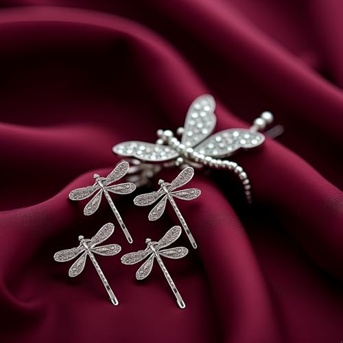 Silver Dragonfly Hair Clips Set of 4 Retro Antique Hair Barrettes