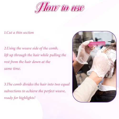 3PCS Professional Highlighting Combs with Stainless Steel Rat Tail - Pink Hair Dye Weaving Comb Set