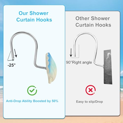 Blue & White Starfish Shower Curtain Hooks Set of 12