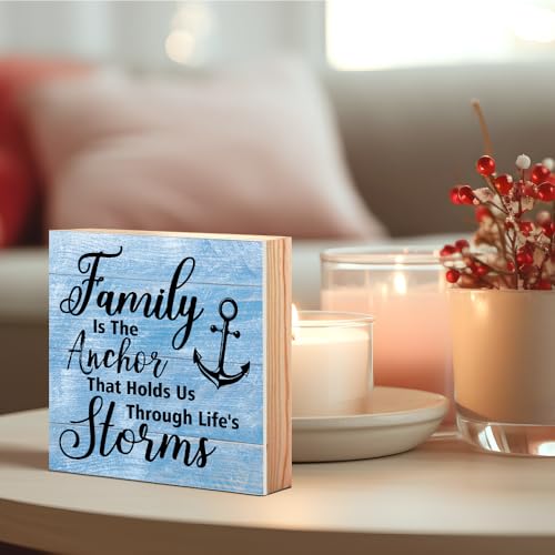 Family Is The Anchor That Holds Us Through Life's Storms Wooden Sign - Farmhouse Nautical Decor, Anchor Variation