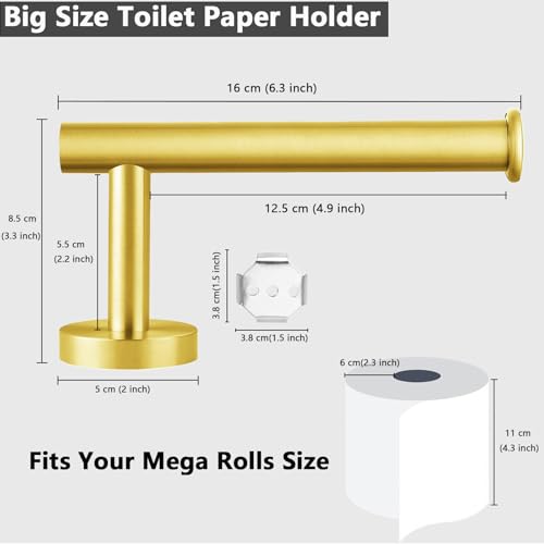 WOOPHEN Toilet Paper Holder, 6-Inch Modern Stainless Steel Roll Dispenser - Gold