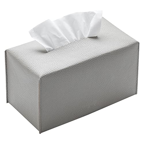 REGELETO Premium PU Leather Tissue Box Cover - Modern Grey Organizer for Home & Office