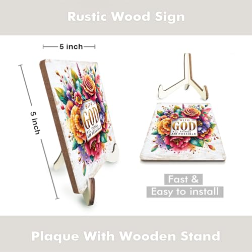 Inspirational Floral Wood Sign for Desk Decor - 5.1" Christian Gift