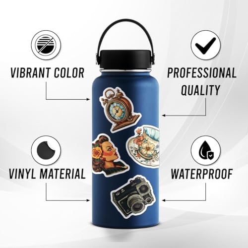 50 Pcs Vintage Waterproof Stickers for Water Bottles & Laptops