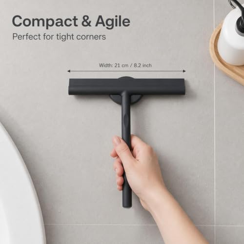 Silicone Shower Squeegee without Loop - Ergonomic Cleaning Tool for Glass, Mirrors & Tiles - Black