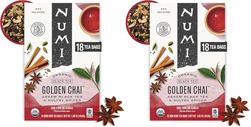 Numi Organic Golden Chai Tea - 18 Count (Pack of 2) - Assam Black Tea with Cardamom & Ginger