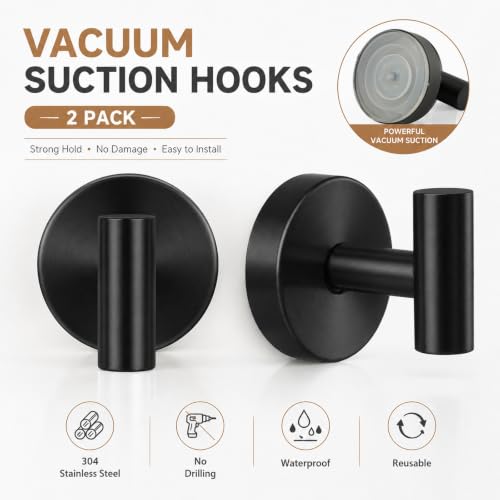Suction Cup Hooks for Bathroom - No-Drill Towel Hooks, 2 Pack