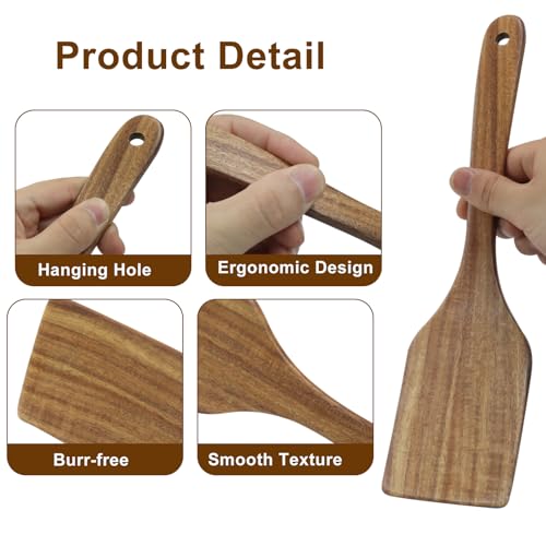 Jiozermi Teak Wooden Spatula - 12-Inch Long Handle for Nonstick Pans