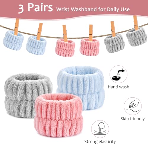 Wykodra 6pcs Absorbent Wrist Bands for Washing Face Microfiber Spa Cuffs