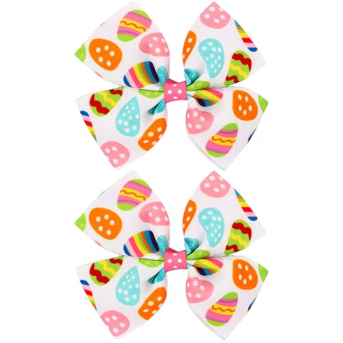 Ahoney Easter Egg Hair Bow Clips 3.5" Grosgrain Ribbon Bows for Girls