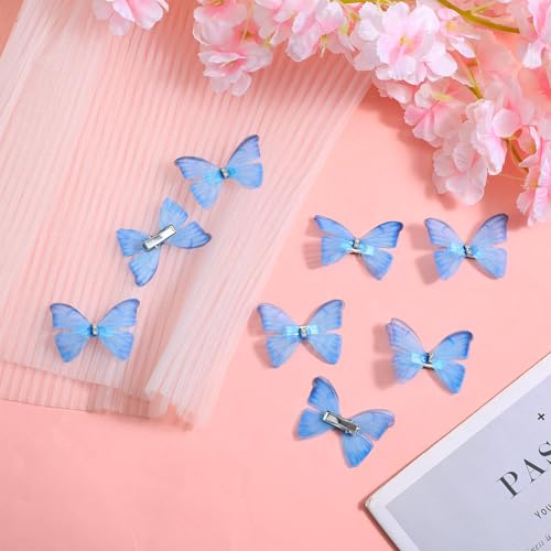 Bremorou 20 Pcs Blue Butterfly Hair Clips Gradient Rhinestone Barrettes