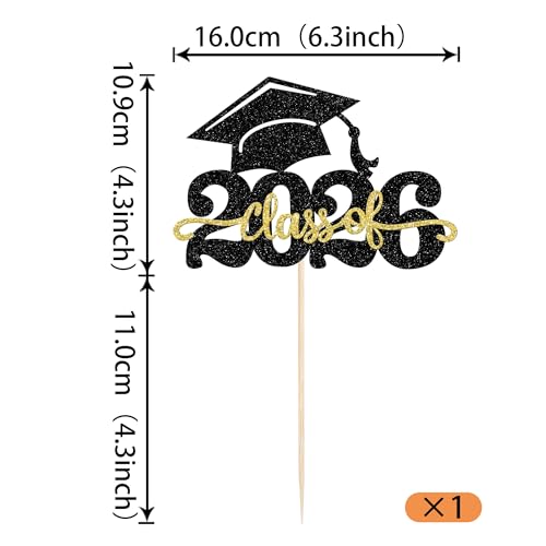 2026 Graduation Cake Topper - Glitter Congrats Grad Cap Decoration