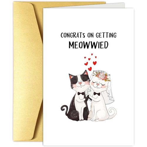 Funny Cat Wedding Card for Couples & Engagement - Cute Meow Design
