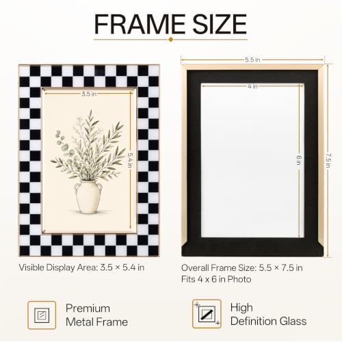 4x6 Checkerboard Picture Frame with Gold Trim and Real Glass