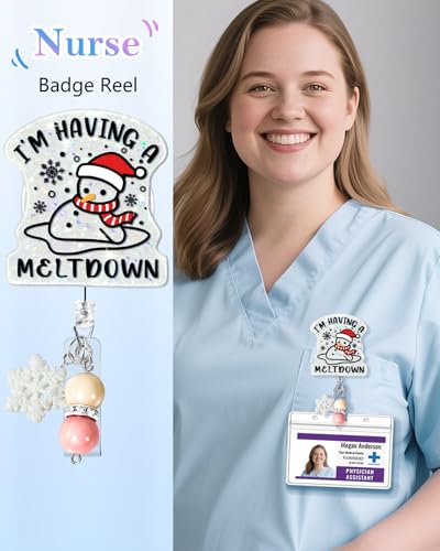 Christmas Snowman Badge Reel Retractable - Cute Winter Badge Holder with Alligator Clip for Nurses & Office Workers