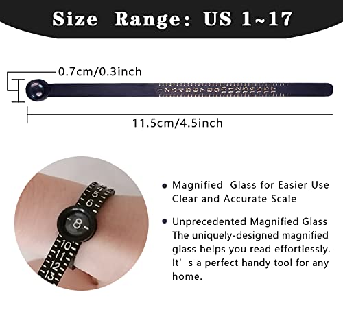 JRONGHE Ring Sizer Measuring Tool with Magnified Glass, Sizes 1-17