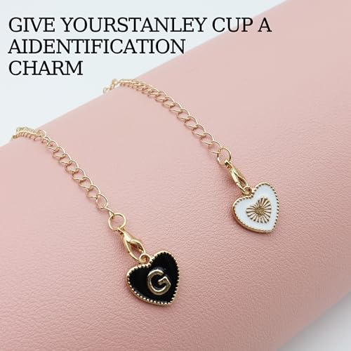 2Pcs Letter Charm Accessories for Stanley Cup,Name ID Initial Letter for Stanley 30&40 oz Tumbler with Handle,Heart Shape & Four Leaf Clover Initial Personalized Letter Charms Chain