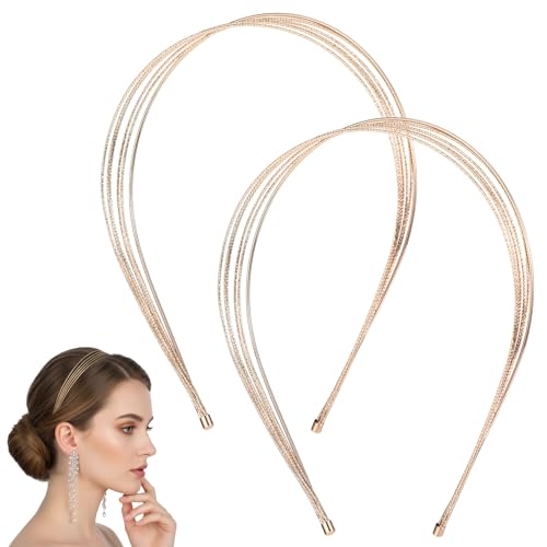 Dopenspi 2-Piece Multi-Layer Gold Metal Headband Set for Women