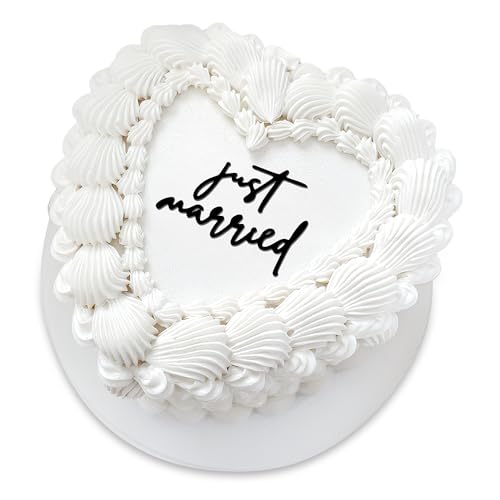 Acrylic Just Married Cake Topper - Elegant Vintage Heart Design