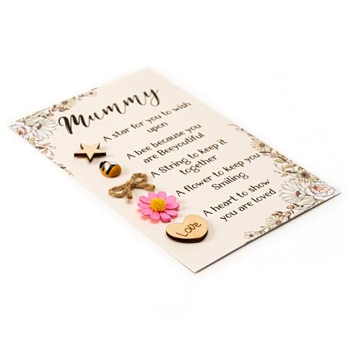 RUSATEN Handmade Mothers Day Card with Wooden Heart and Twine