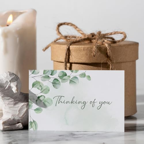 Thinking of You Cards with Envelopes - 24 Pack Watercolor Eucalyptus